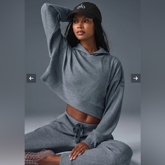 ALO Yoga Sweaters - Alo Yoga Muse Hoodie Rib Knit Sweatshirt Steel Heather Grey Medium